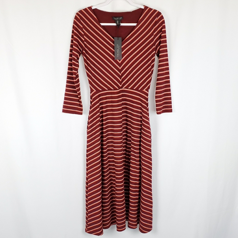 Rachel Zoe Striped Long Sleeve Midi Fit & flair